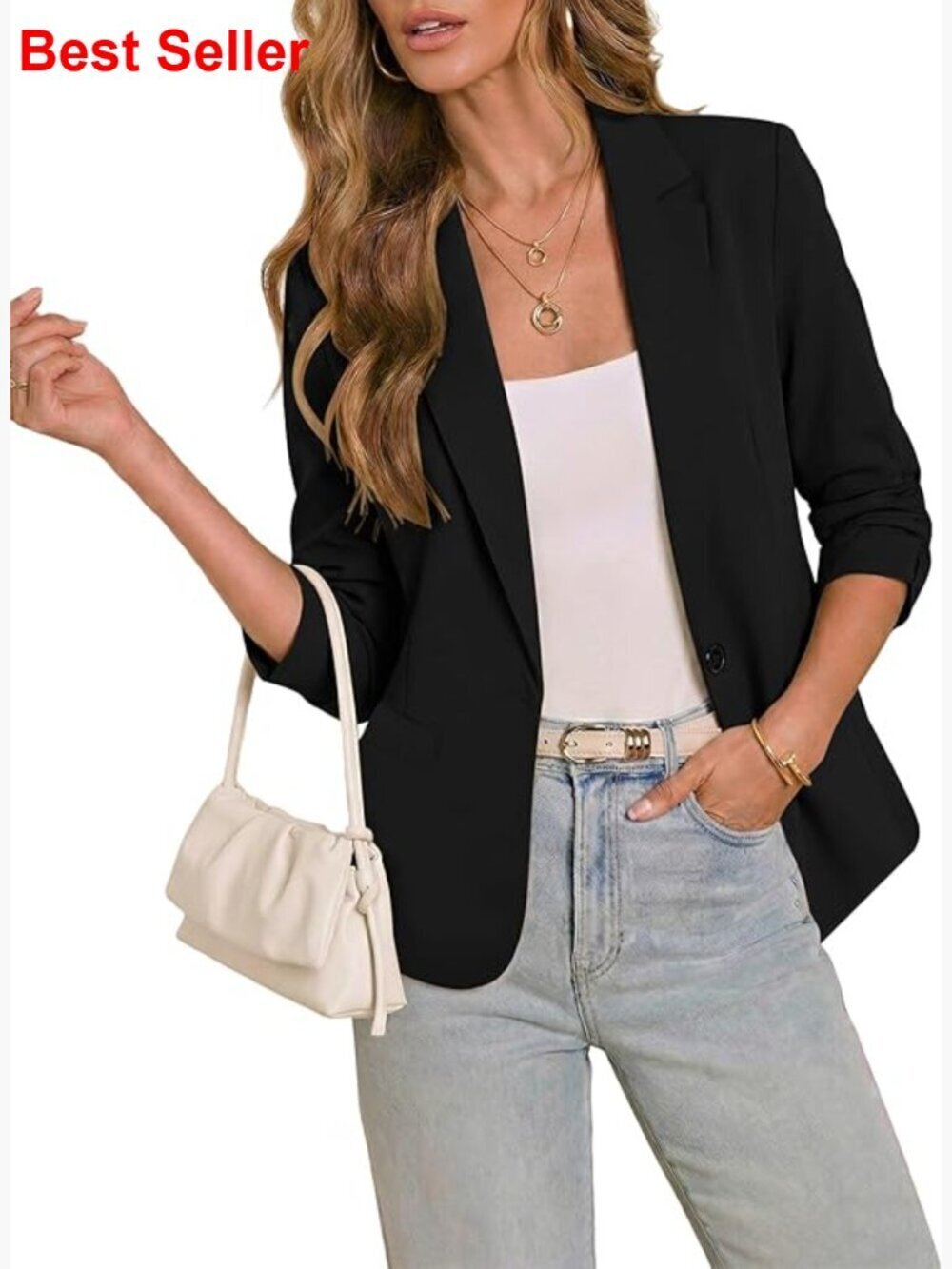 Polyester 3/4 Sleeve Blazer for Women Business Casual Work